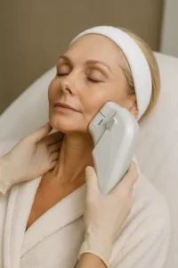 Woman receiving HIFU non surgical facelift treatment Barrow