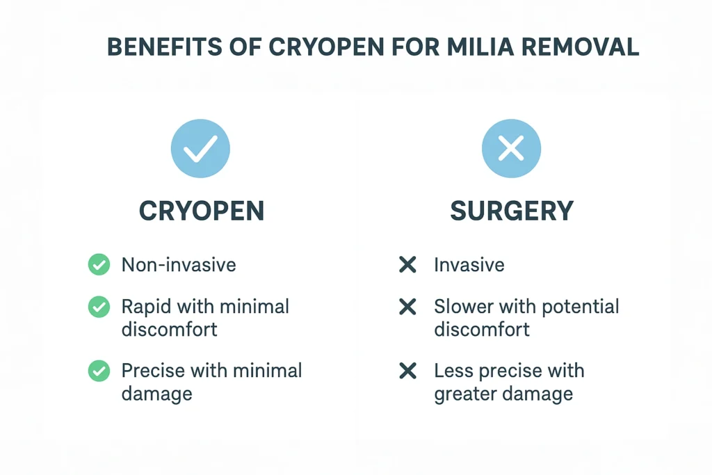 Benefits of cryopen for milia removal Barrow compared to surgical treatments.