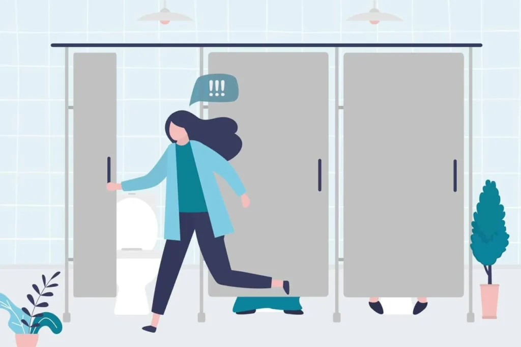 graphic of Urine incontinence Barrow woman running to the toilet.