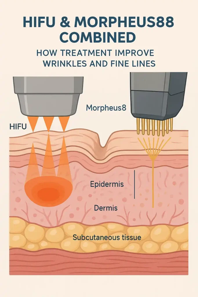 Diagram showing HIFU & Morpeus8 Barrow and the benefits for reduction in wrinkles and fine lines