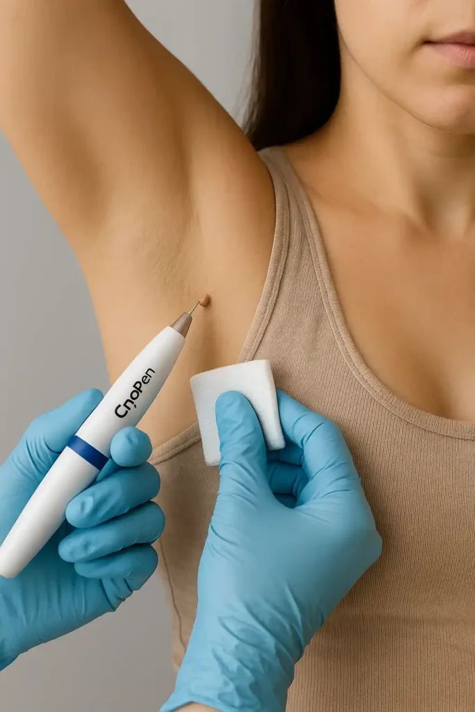 woman having cryopen to remove underarm skin tags Barrow