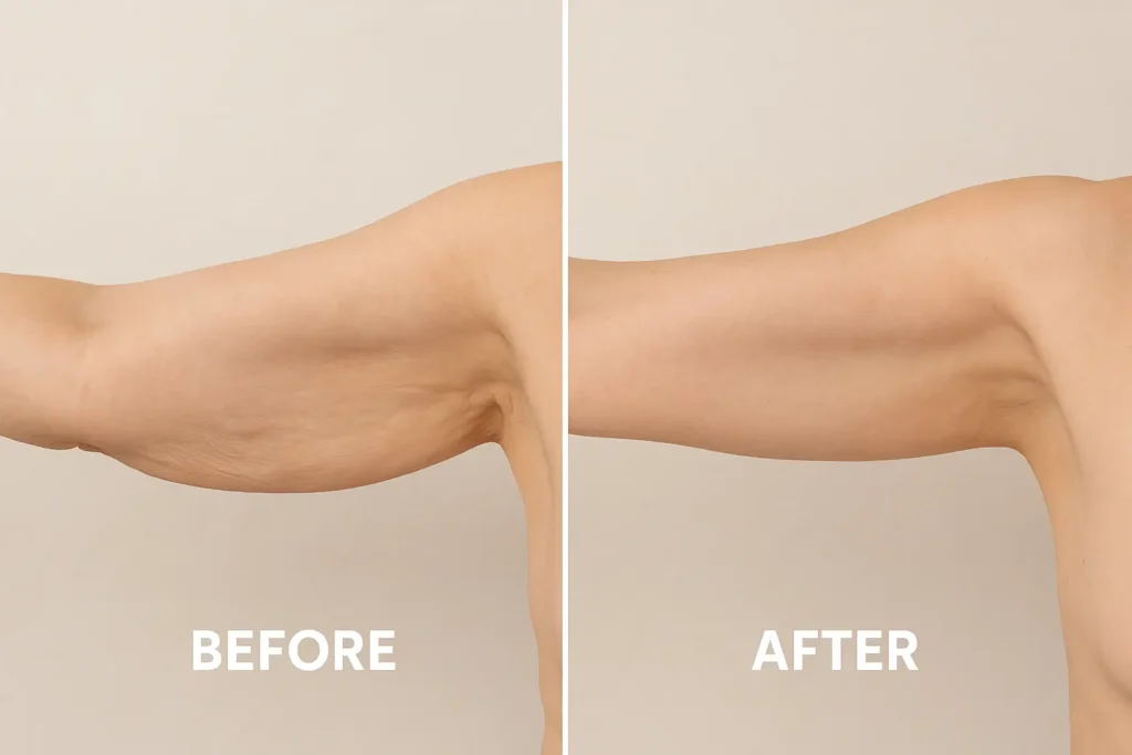 Picture of LA LIPO Barrow before and after results of skin tightening treatment on the upper arms.